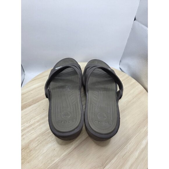 Crocs Patricia Wedge Sandal Women 10 Brown Slip On Casual Comfort Strappy Summer - Picture 6 of 8